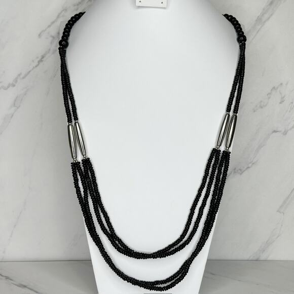 Chico's Multi Strand Black Beaded Silver Tone Statement Necklace ✨ - Picture 10 of 14